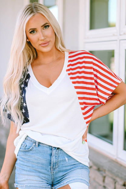 Wit het Amerikaanse Stars and Stripes T-shirt met V-hals