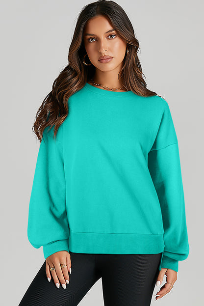 Brown Solid O Neck High Low Hem Pullover Sweatshirt