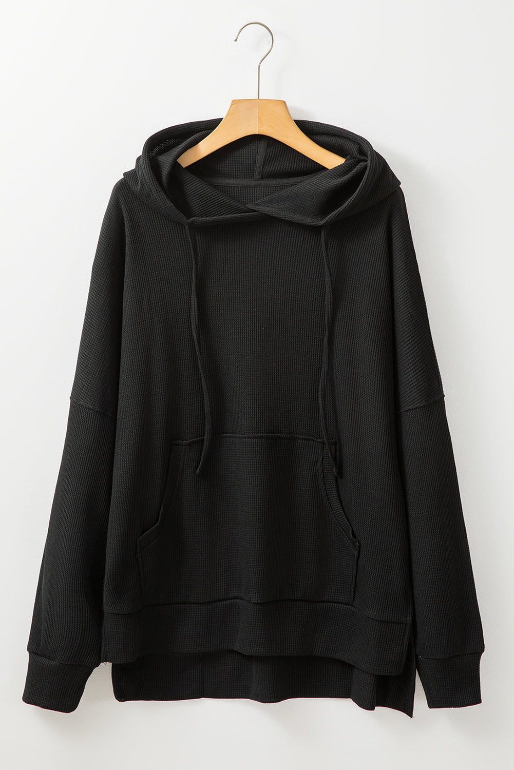 Grijze wafel gebreide fleece gevoerde high low oversized hoodie