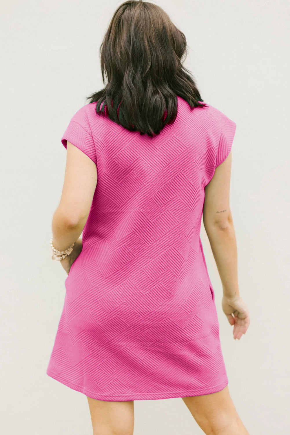 Sachet Pink Textured Cap Sleeve T Shirt Dress