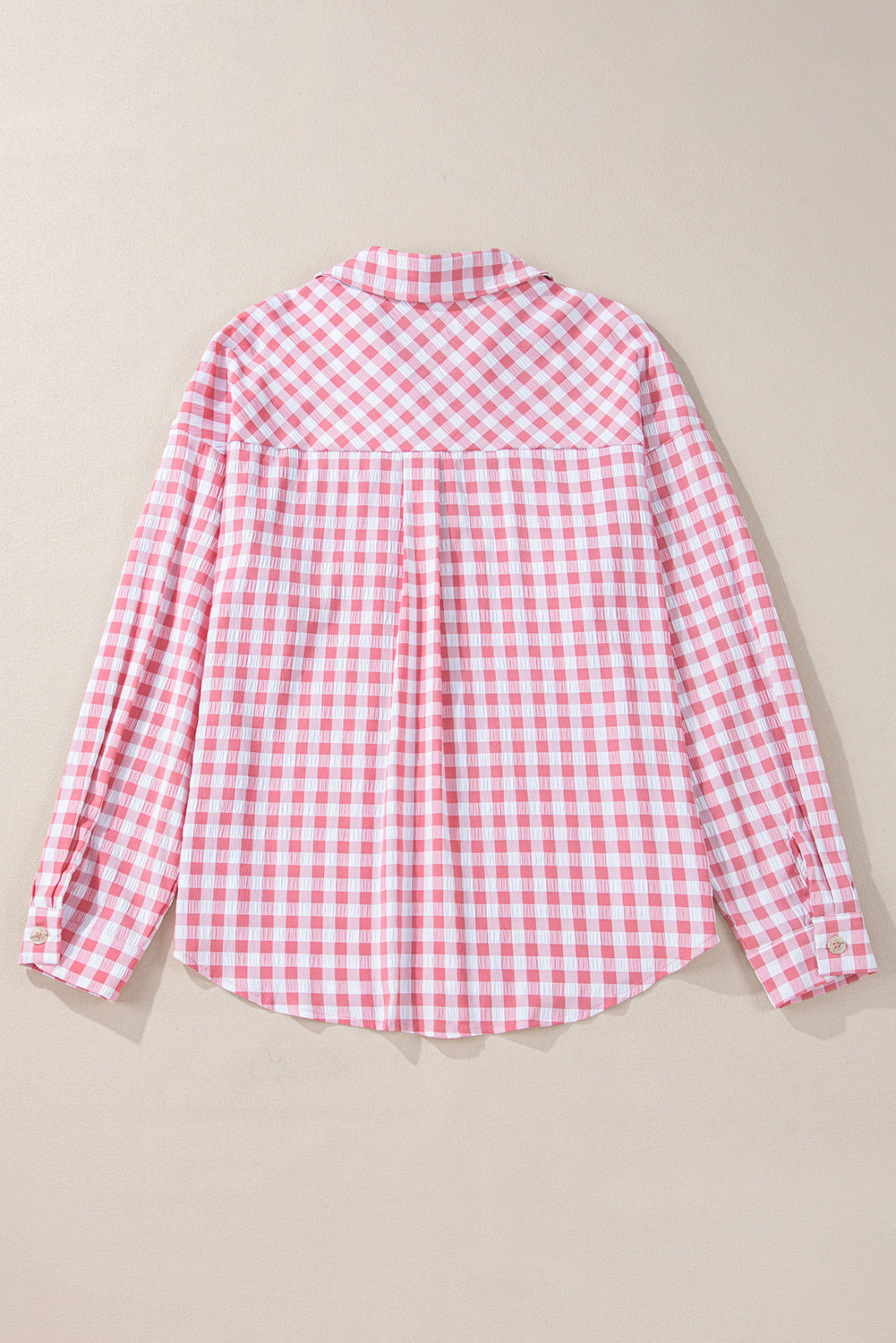 Pink Gingham printkastvakken geknoopte kraagshirt geknoopt