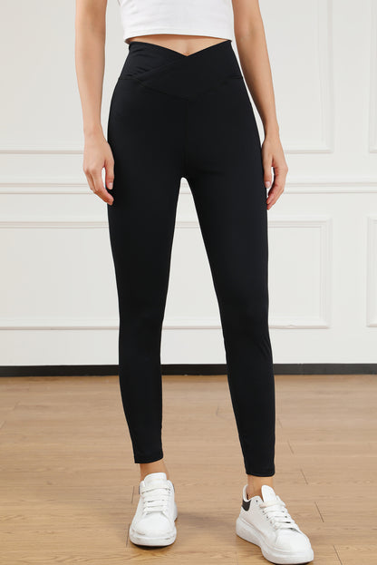 Zwarte gebogen taille naadloze actieve legging