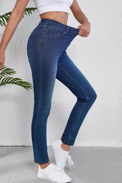 Ashleigh blauw meerdere zakken rechte been gewassen rekbare casual jeans