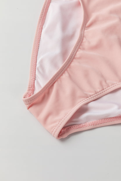 Roze gestreept tankini-badpak met geknoopte zoom van mesh