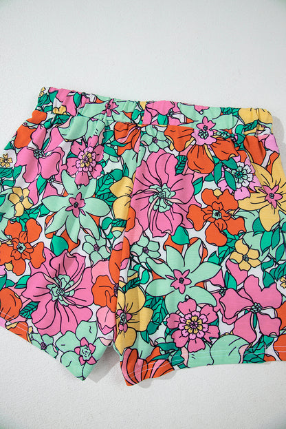 Loungeset met trui en short met trekkoord in veelkleurige bloemenprint