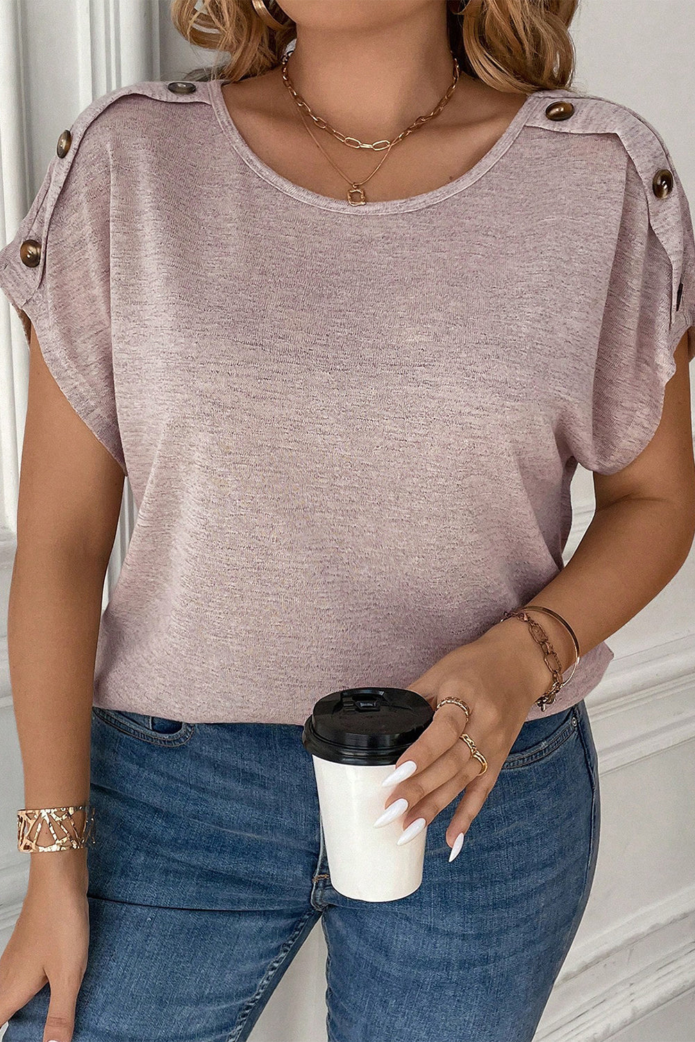 Delicatesse Plus Size T-shirt met knoopdetail en vleermuismouw