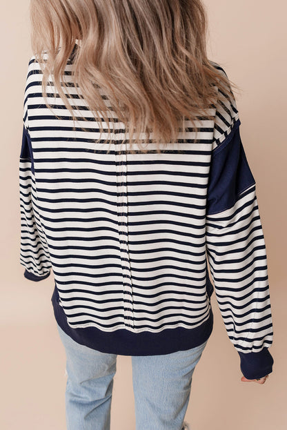 Witte streep kleurblok blootgesteld naad los fit sweatshirt