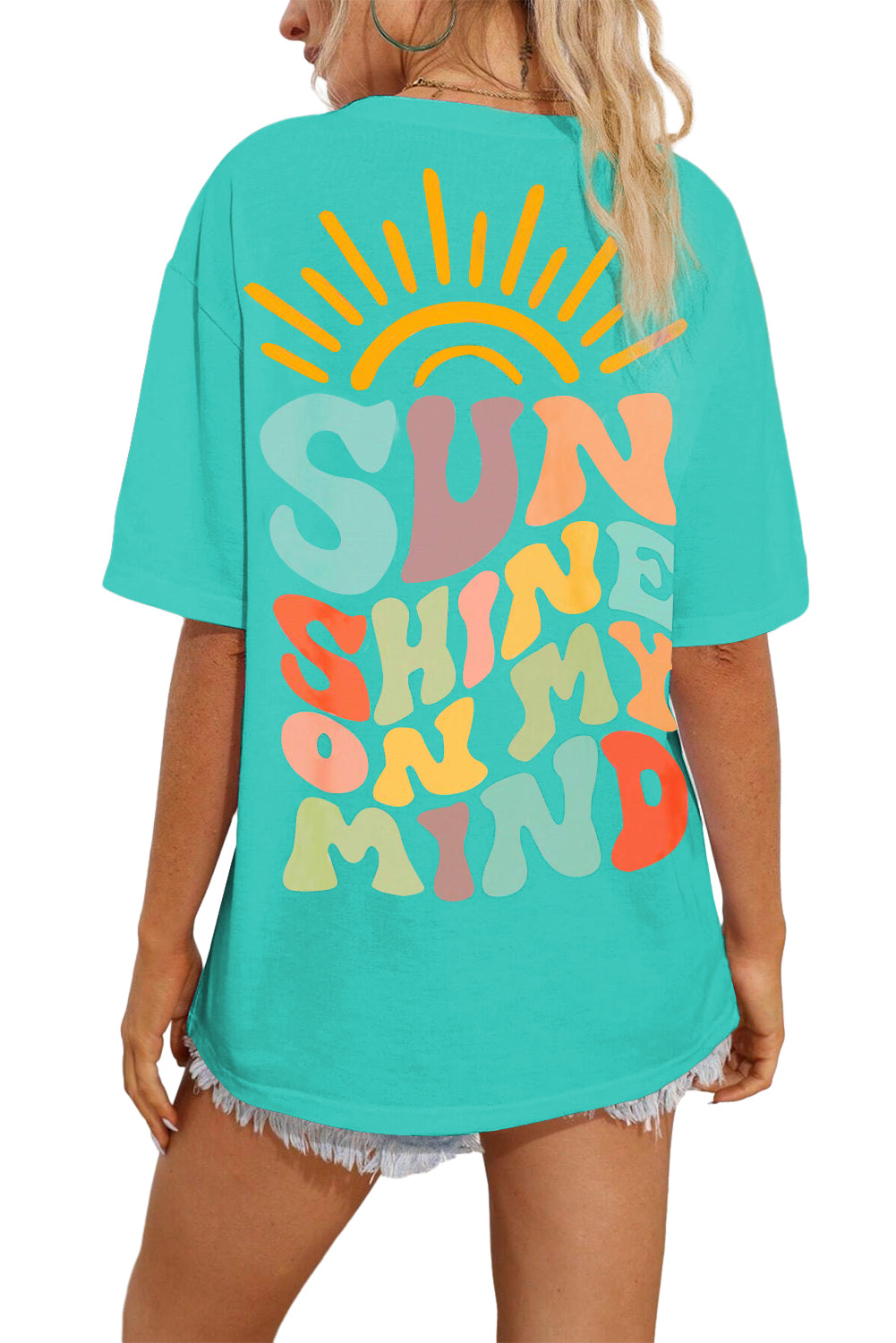 Mintgroen SUNSHINE ON MY MIND grafisch T-shirt