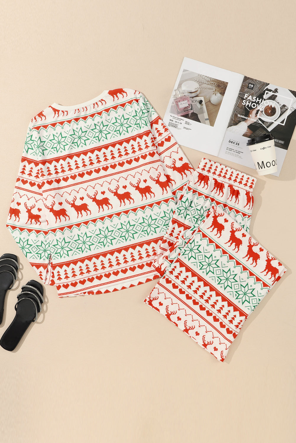 Witte kerstprint trui en broek loungeset