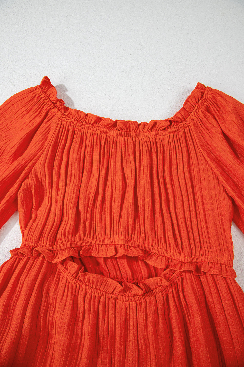 Oranje off-shoulder ballonmouwen uitgesneden maxi-jurk met ruches