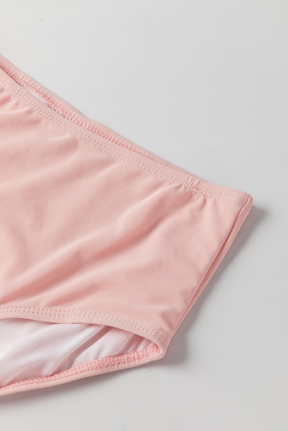 Roze gestreept tankini-badpak met geknoopte zoom van mesh