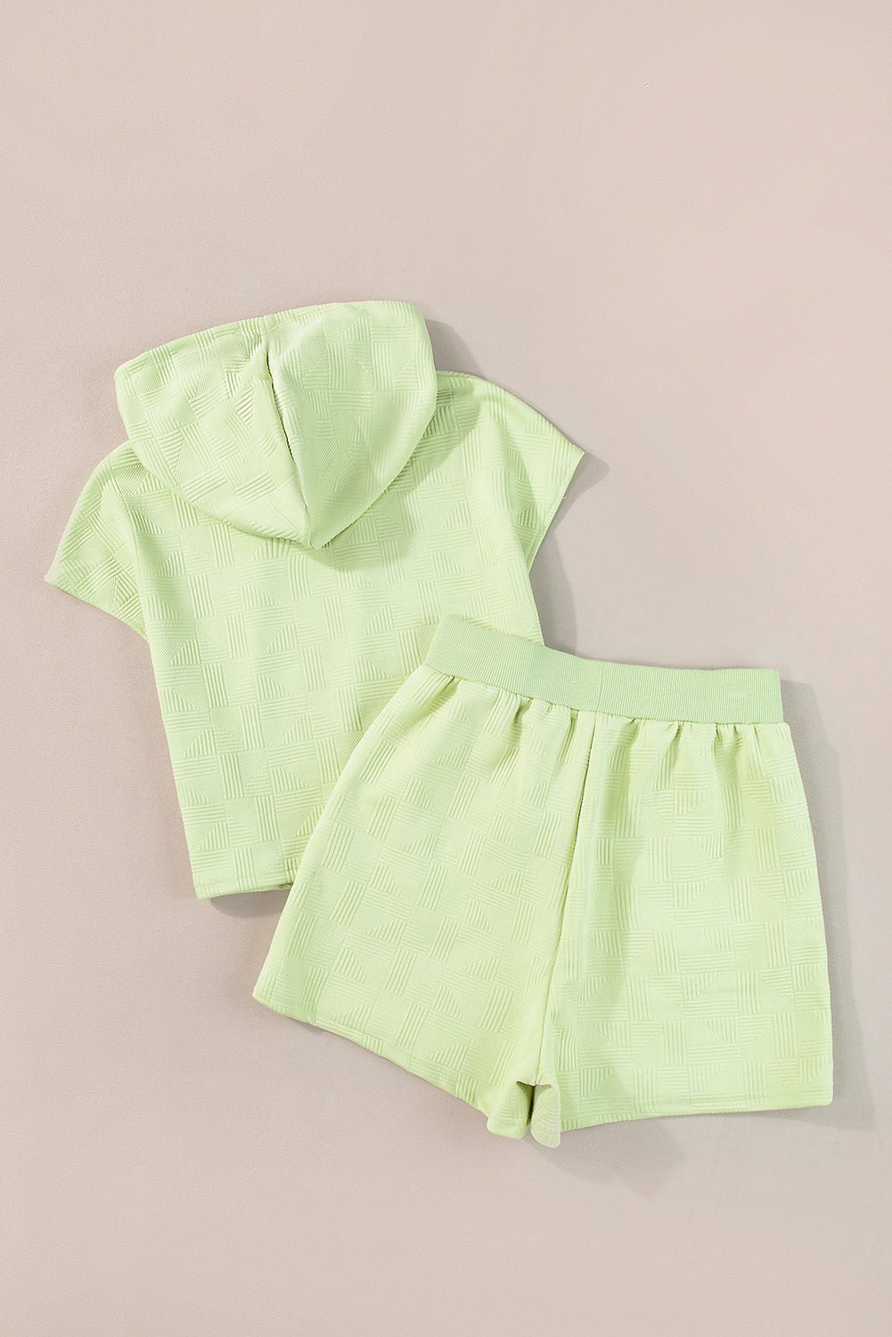 Meadow Mist Green getextureerde cropped hoodie en shorts set