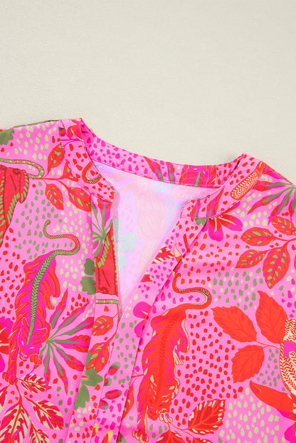 Rozen Jungle Bloemenprint Inkeping V-hals Blouse