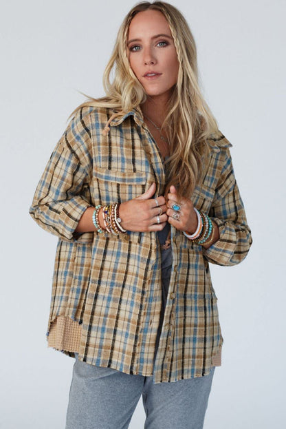 Ashleigh Blue Waffle Breid Patchwork Hooded Plaid Shacket