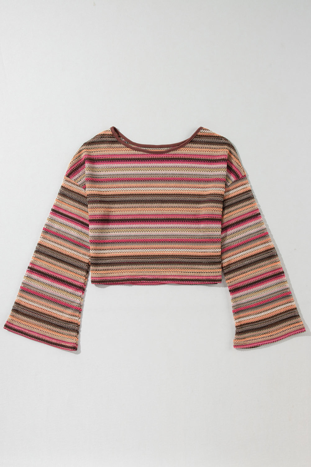 Rozerood etnisch gestreepte, wijde cropped top met lange mouwen