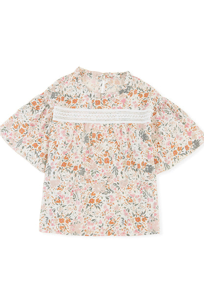 Multicolor Floral Print Wide Ruffle Sleeves Blouse