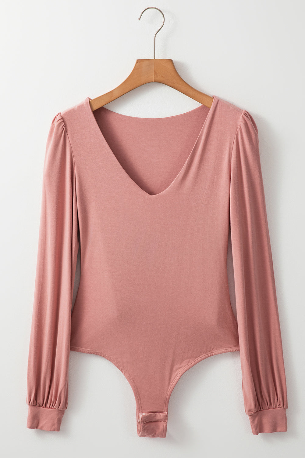 Fushia effen V-hals lange mouw casual bodysuit