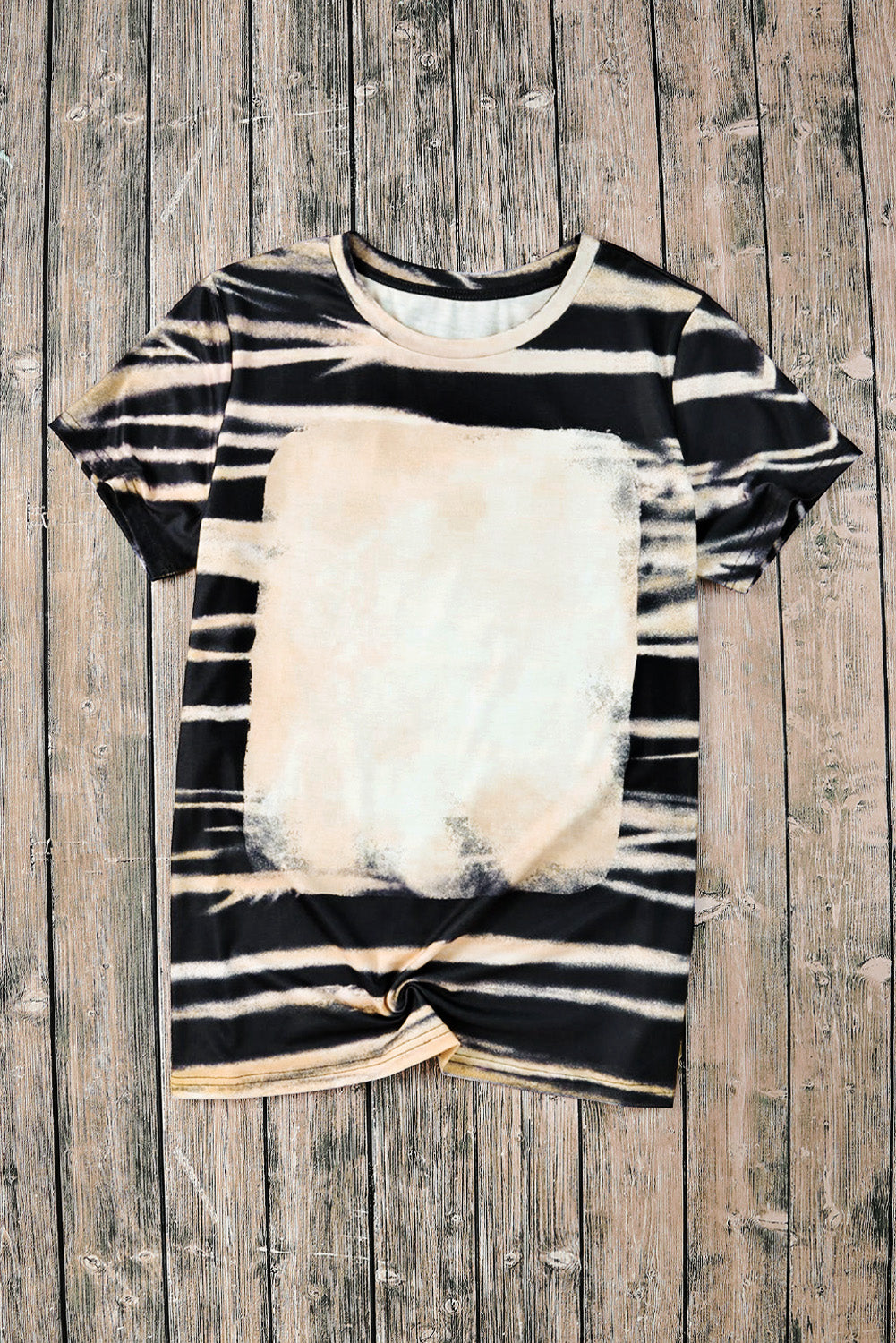 Blue Tie Dye Stripe Print Bleached T-Shirt