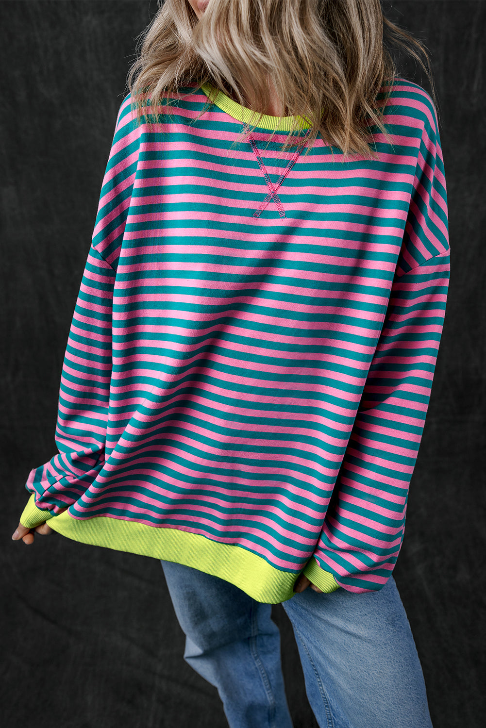 Groen gestreept oversized sweatshirt met contrasterende rand