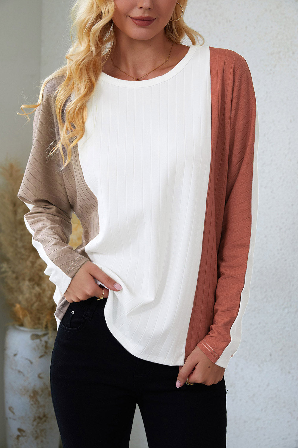 Abrikoos Colorblock Dolman gebreide top