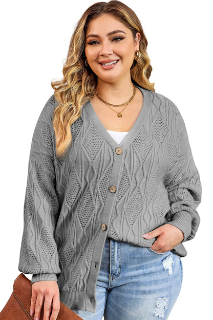 Grijs plus size gebreid uitgehold vest met knopen