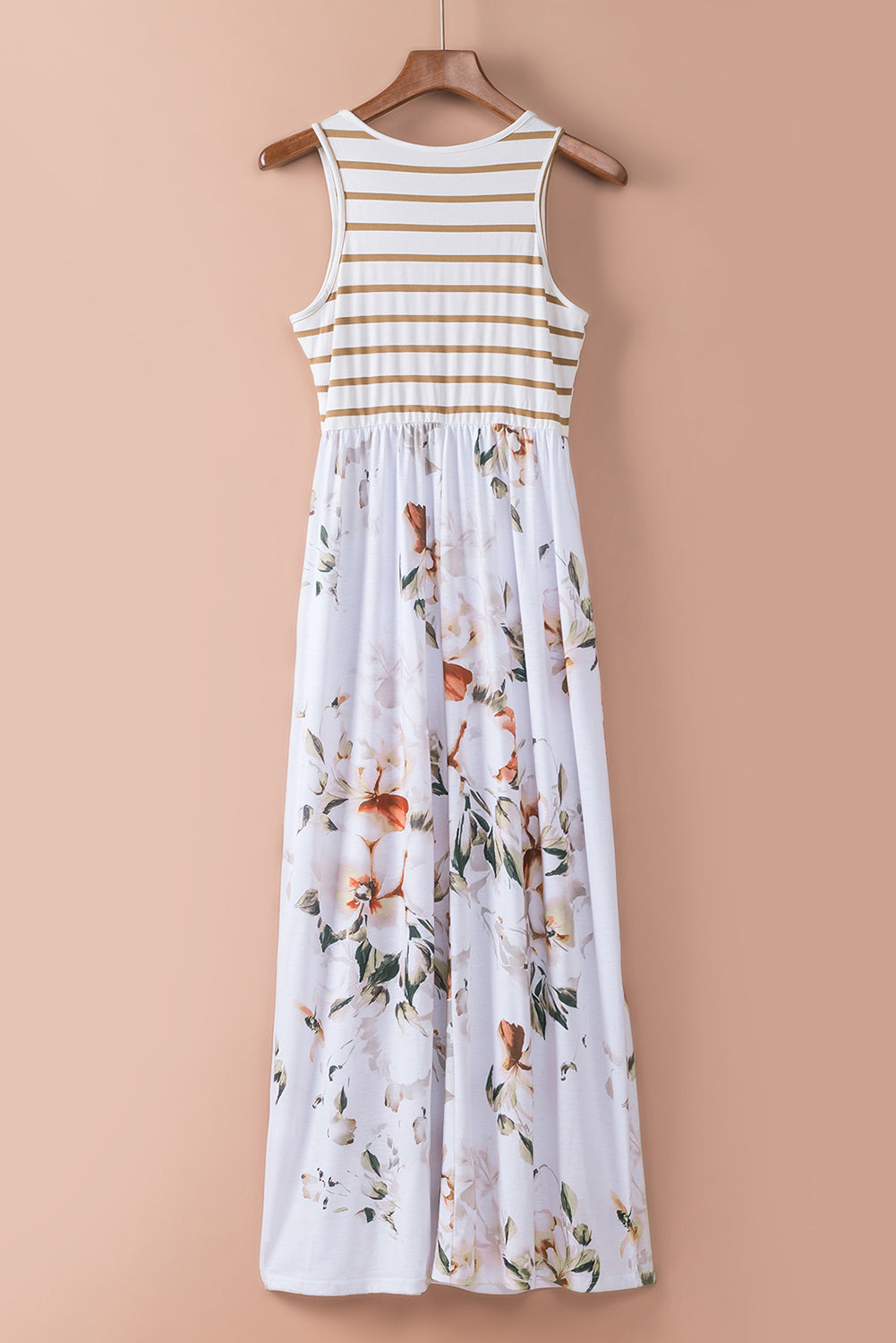 Wit gestreepte mouwloze maxi-jurk met bloemenprint en zak