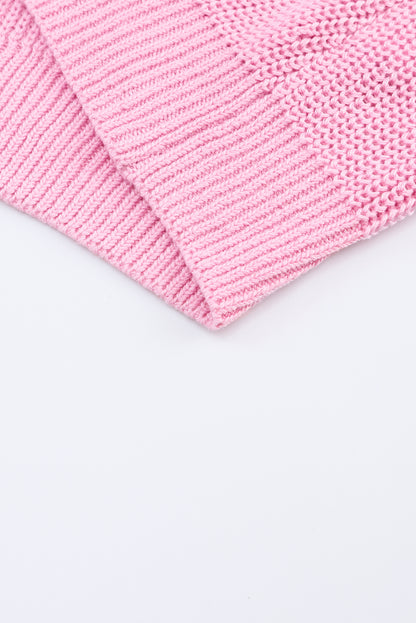 Pink Ribbed Knit V Neck Sweater