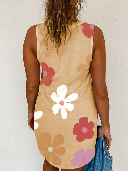 Abrikoos Daisy bloemenprint tankjurk