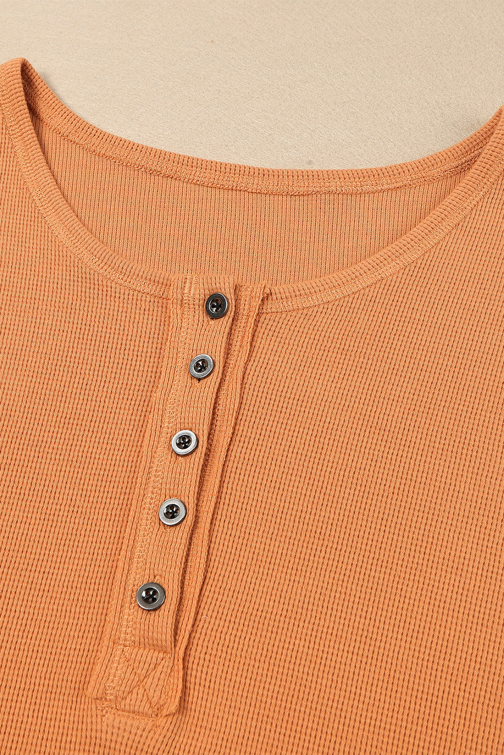 Oranje wafelgebreide Henley-top