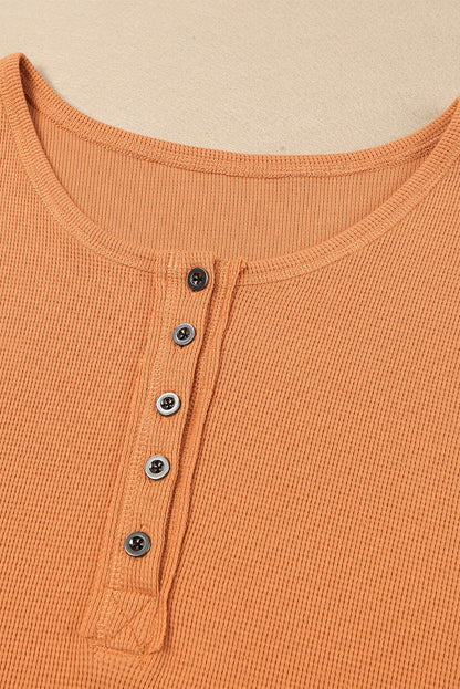 Oranje wafelgebreide Henley-top