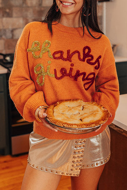 Roodbruine oranje Thanksgiving klatergoud drop schouderploeg nek trui