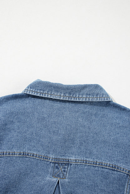 Lichtblauw gewassen oversized denim jack met zakken