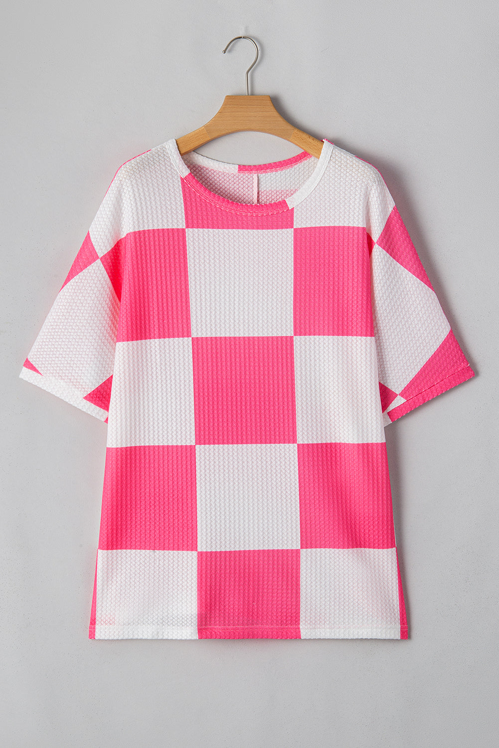 White Textured Checkerboard Round Neck Plus Size T Shirt