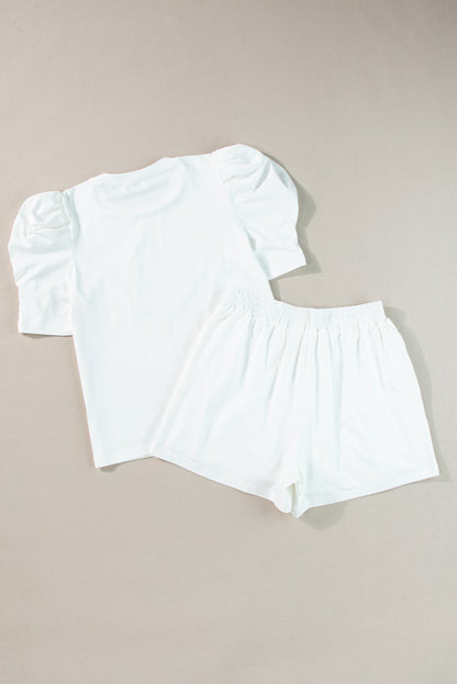 Witte kleurrijke top-shortset met pailletten en vlindermouwen