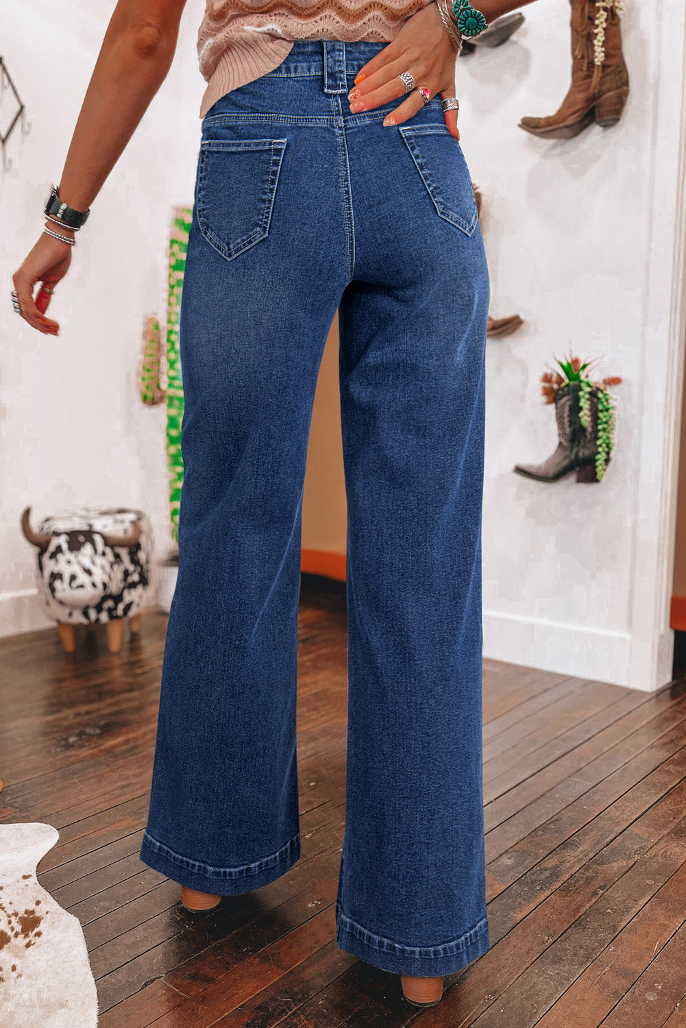 Zeil blauw wide poot pocket hoge taille jeans