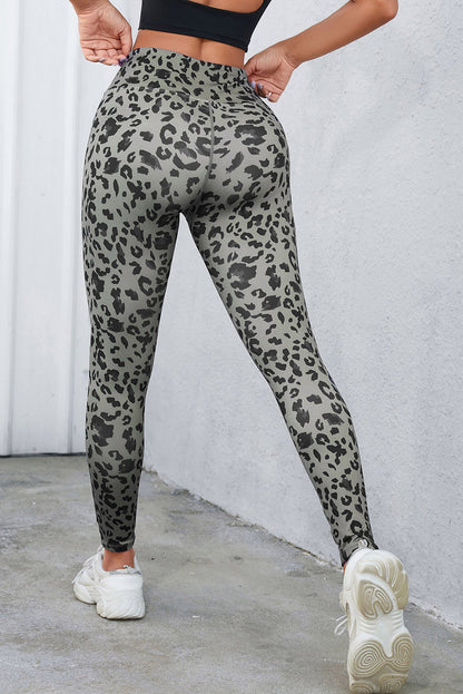 Grijze klassieke actieve legging met luipaardprint