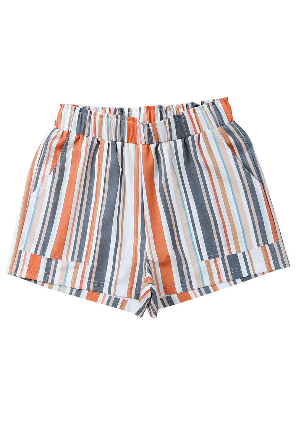 Gestreepte vintage gewassen casual short met elastische taille en ruches