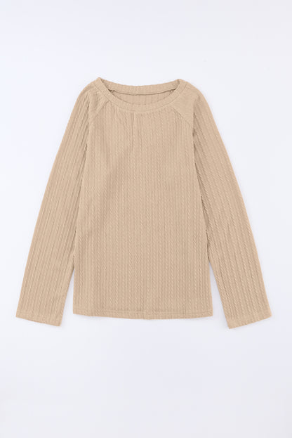 Khaki Ribbed Round Neck Knit Long Sleeve Top