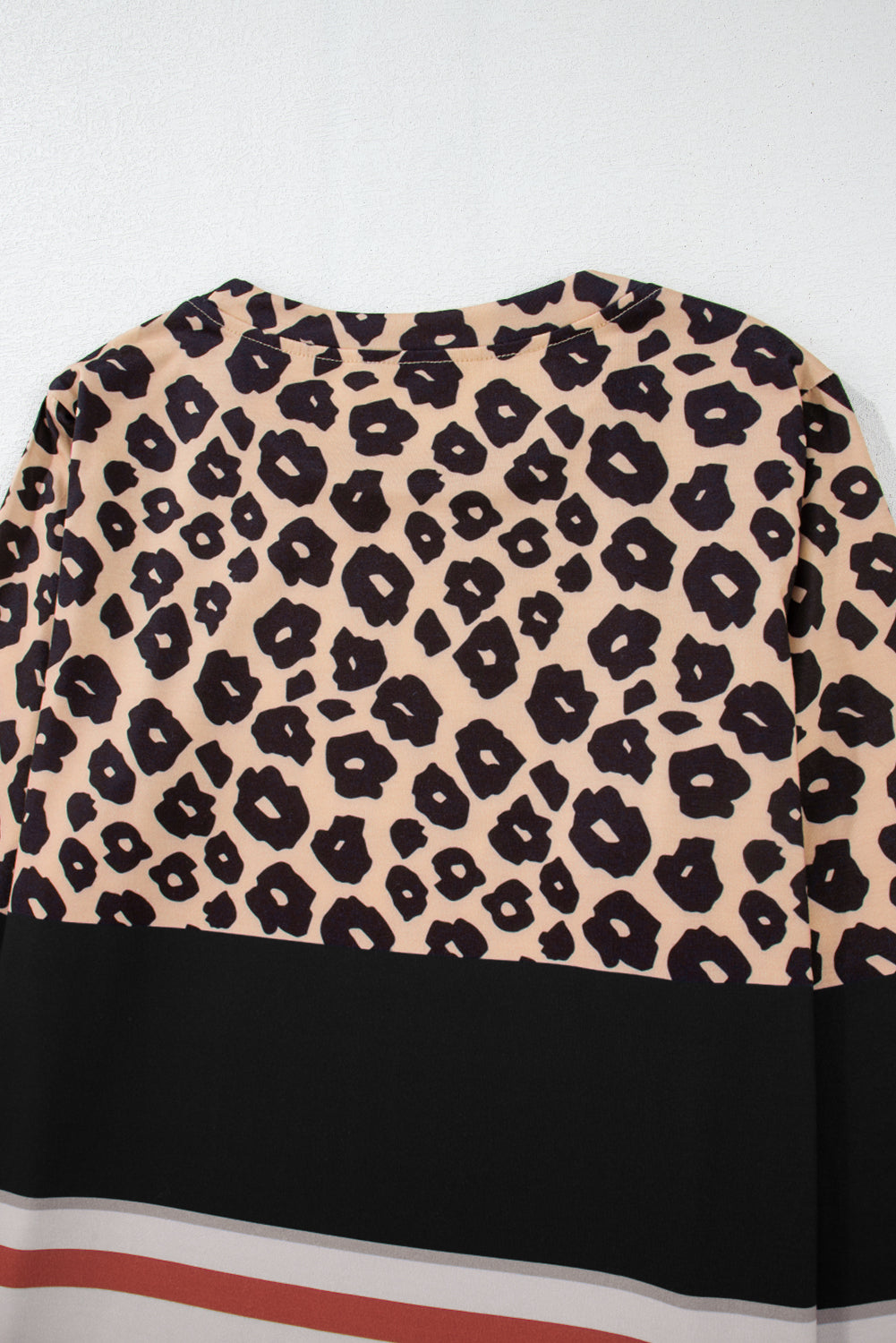 Khaki Leopard Color Block Crewneck Long Sleeve Top