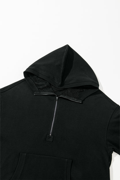 Zwarte massieve kangoeroe -zak half ritssluiting oversized hoodie