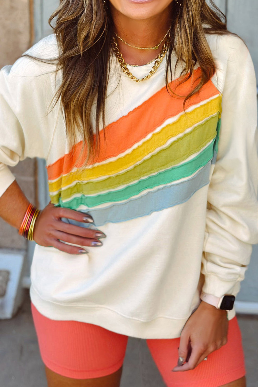 Black Rainbow Raglan Sleeve Crew Neck Plus Size Sweatshirt