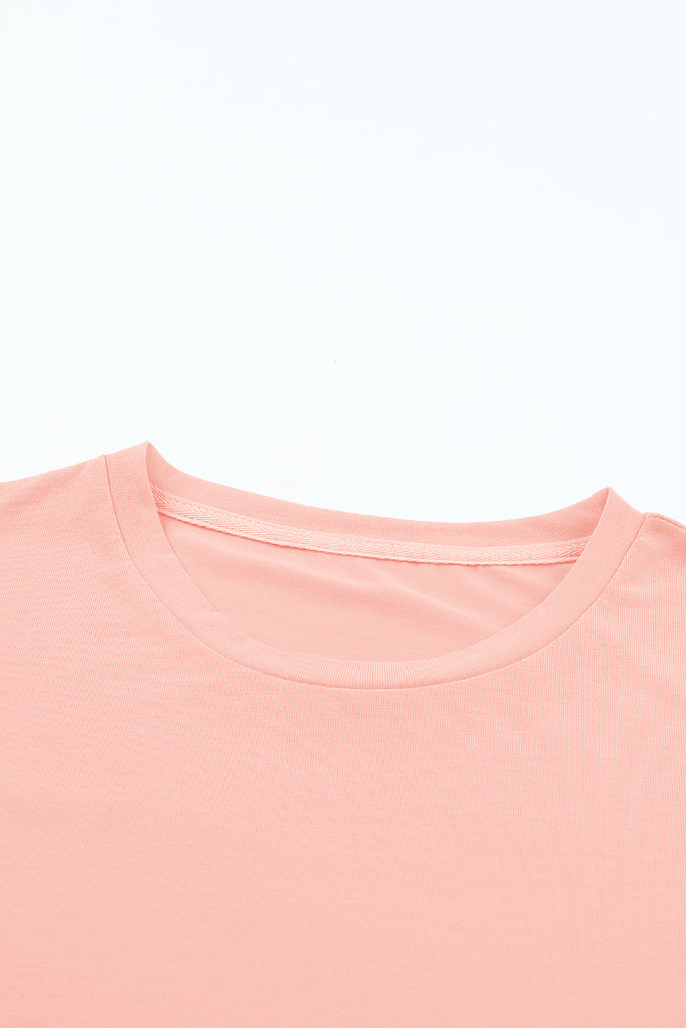 Roze casual effen T-shirt met ronde hals