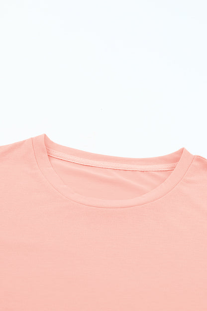 Roze casual effen T-shirt met ronde hals