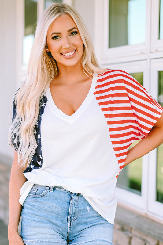 Wit het Amerikaanse Stars and Stripes T-shirt met V-hals