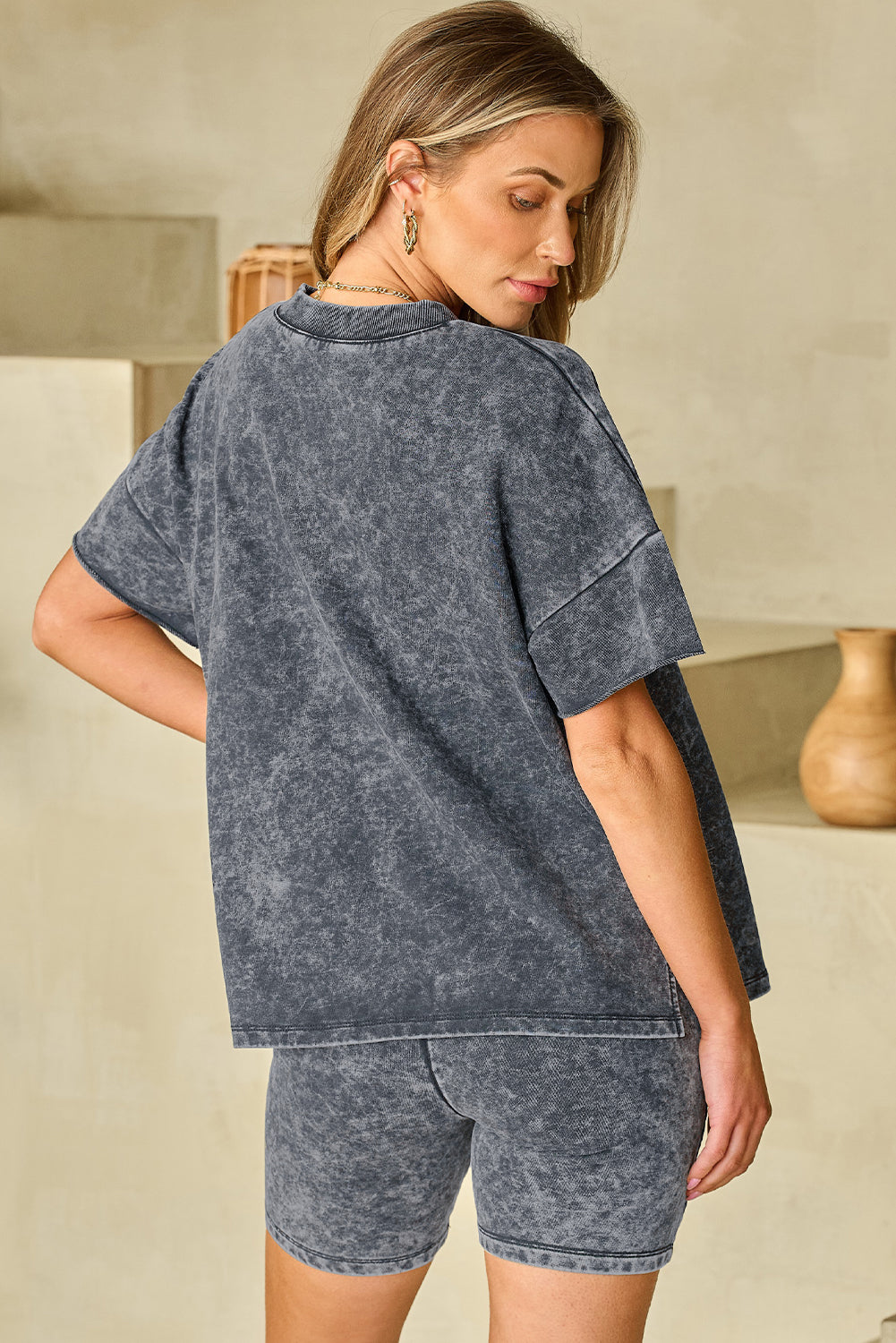 Zwart mineraal gewassen oversized t -shirt en shorts set