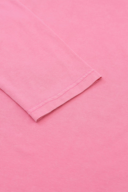 Roze kanten T-shirt met opgestikte zak en lange mouwen