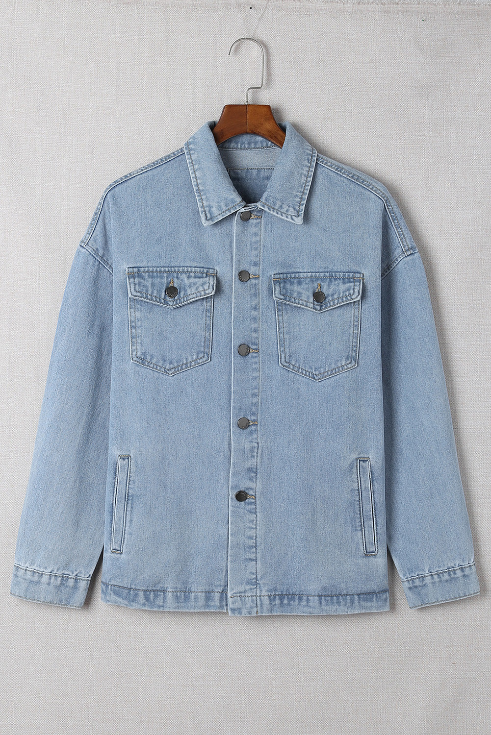 Hemelsblauwe Acid Wash Flap Pocket Boyfriend Shacket