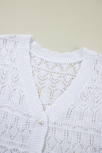 White Frenchy Hollow Out Knitted V Neck Cardigan