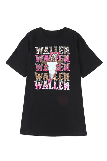 Zwart WALLEN grafische oversized T-shirt met koeienschedel