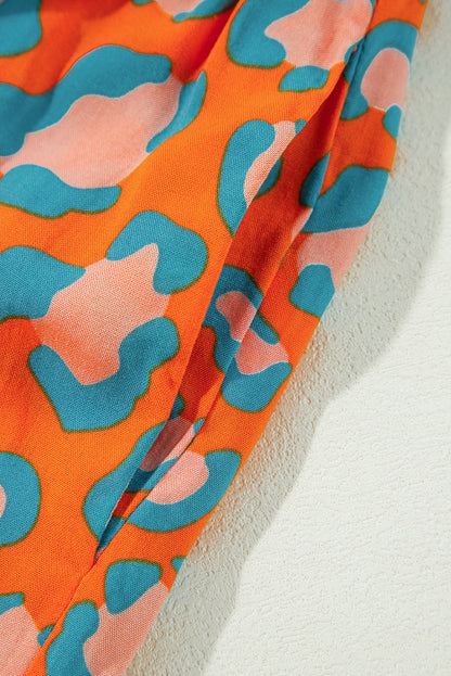 Oranje luipaardprint pyjamaset met lange mouwen en korte broek